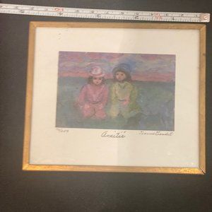 Vintage Art print in brass frame - Artist Jeanne Gaudet Grenier